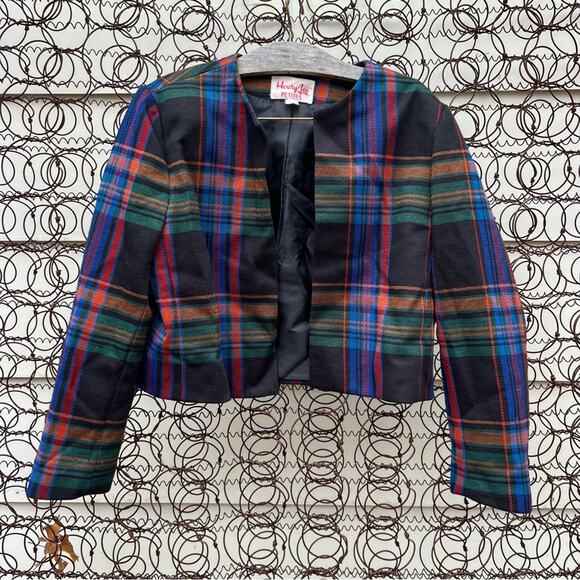 Vintage Henry Lee Petites Christmas Holiday plaid crop blazer - Picture 1 of 4